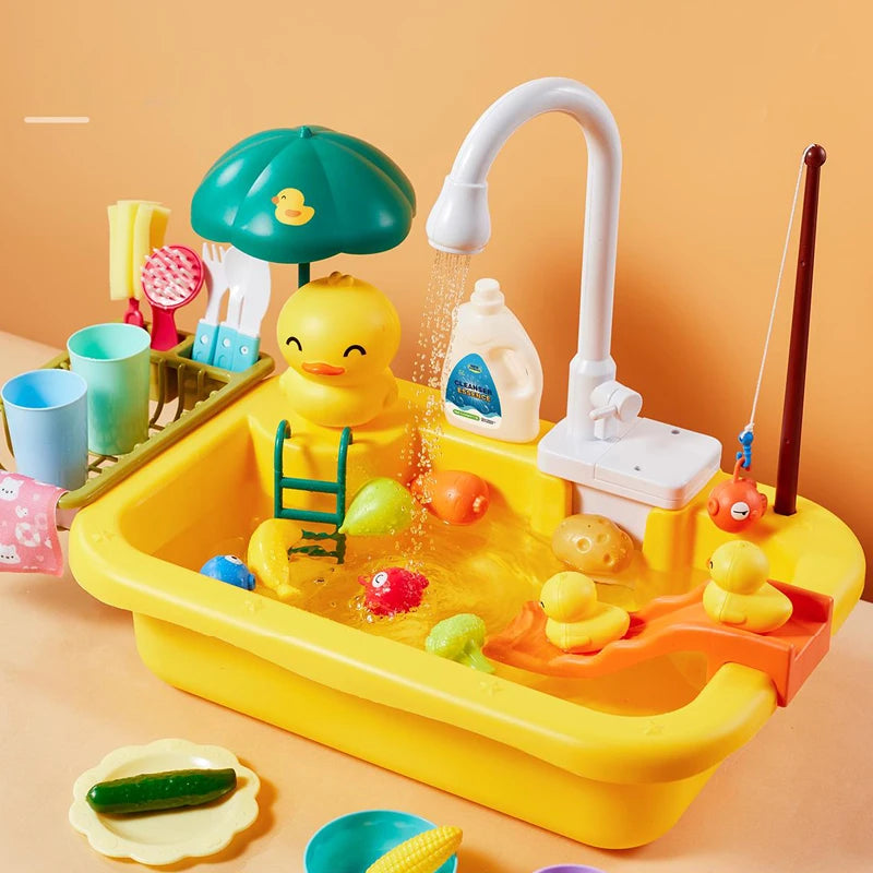 Kids kitchen sink toys – electric dishwasher pretend play with running water