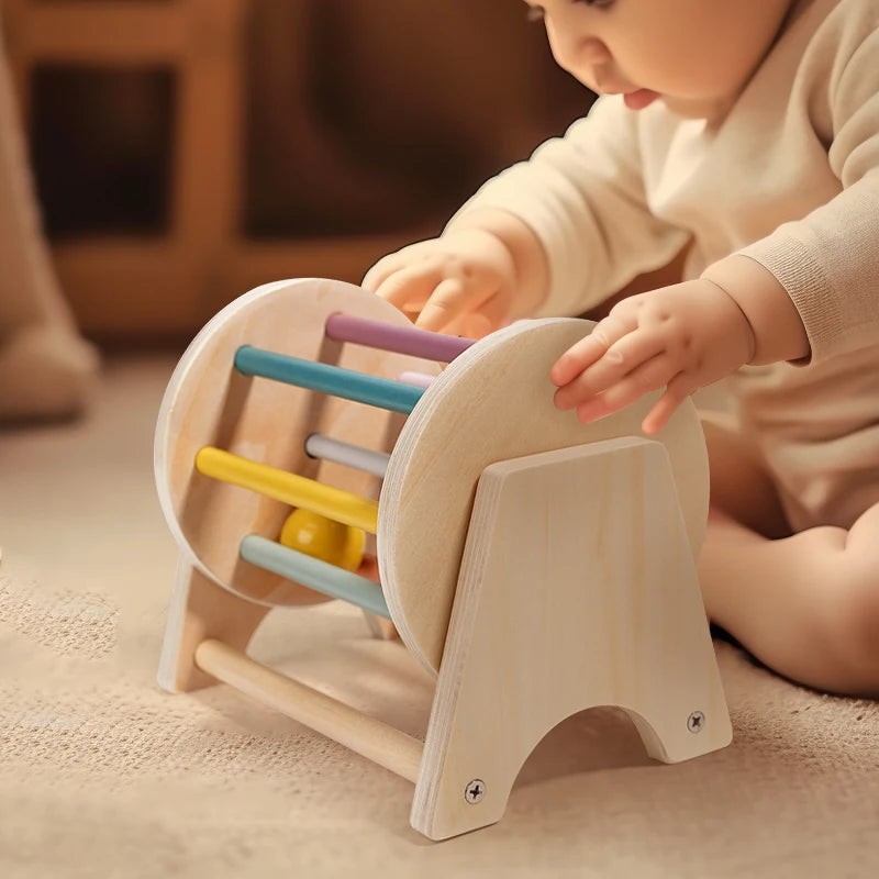 Montessori Wooden Coin & Ball Drum – Sensory & Shape Matching Toy for Babies