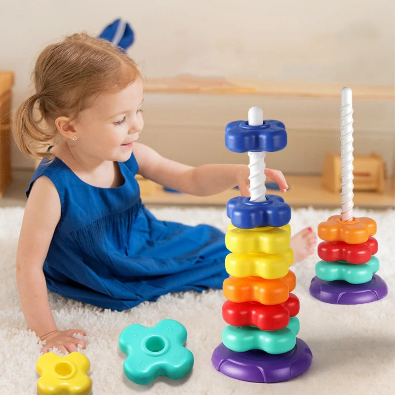 Montessori Rainbow Stacking Tower – Spinning Toy for Motor Skill Development & Educational Fun