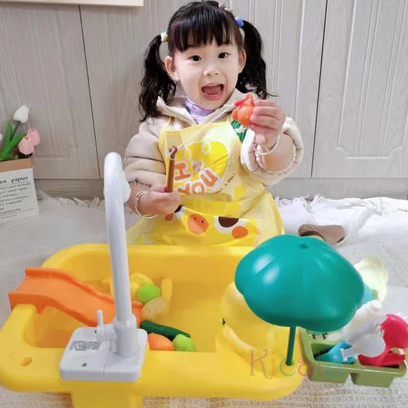 Kids kitchen sink toys – electric dishwasher pretend play with running water