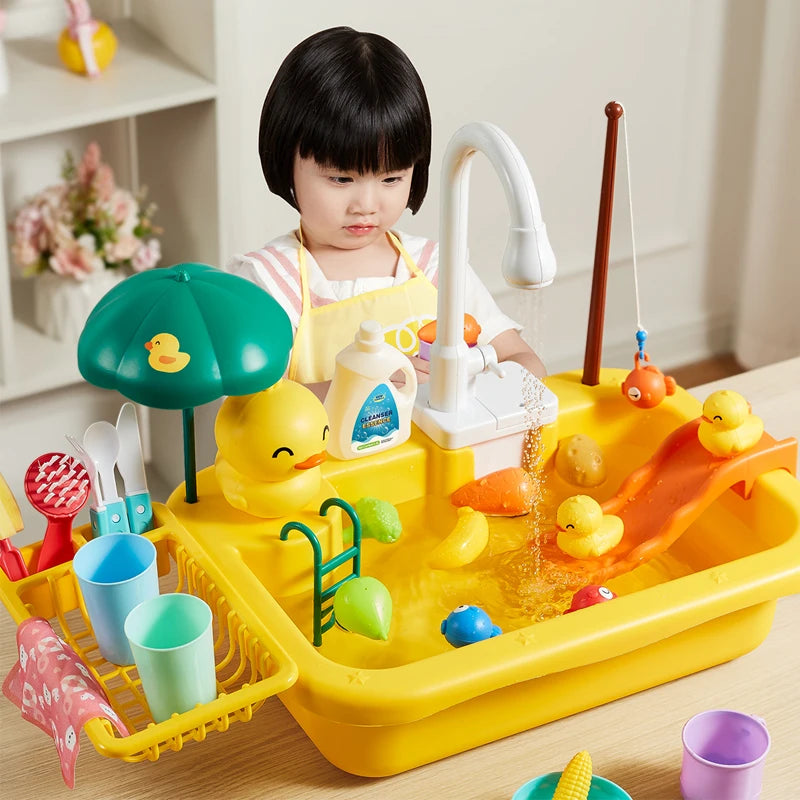 Kids kitchen sink toys – electric dishwasher pretend play with running water