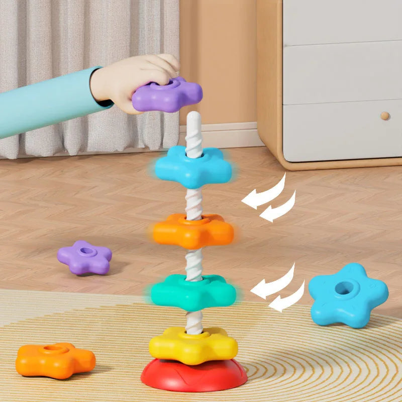 Montessori Rainbow Stacking Tower – Spinning Toy for Motor Skill Development & Educational Fun