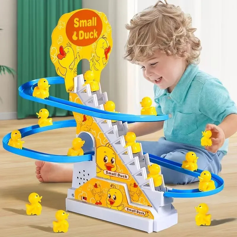 Climbing Duck Race Track Toy – Light & Music Roller Coaster Fun for Kids