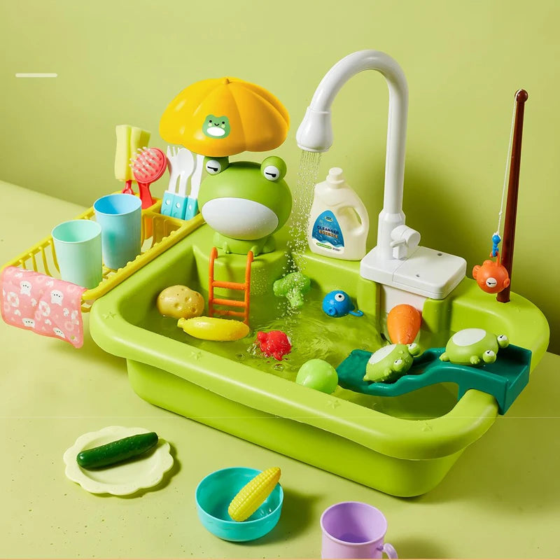 Kids kitchen sink toys – electric dishwasher pretend play with running water