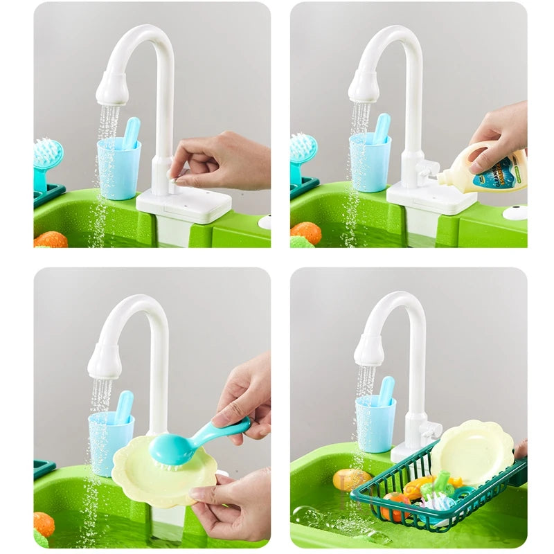 Kids kitchen sink toys – electric dishwasher pretend play with running water