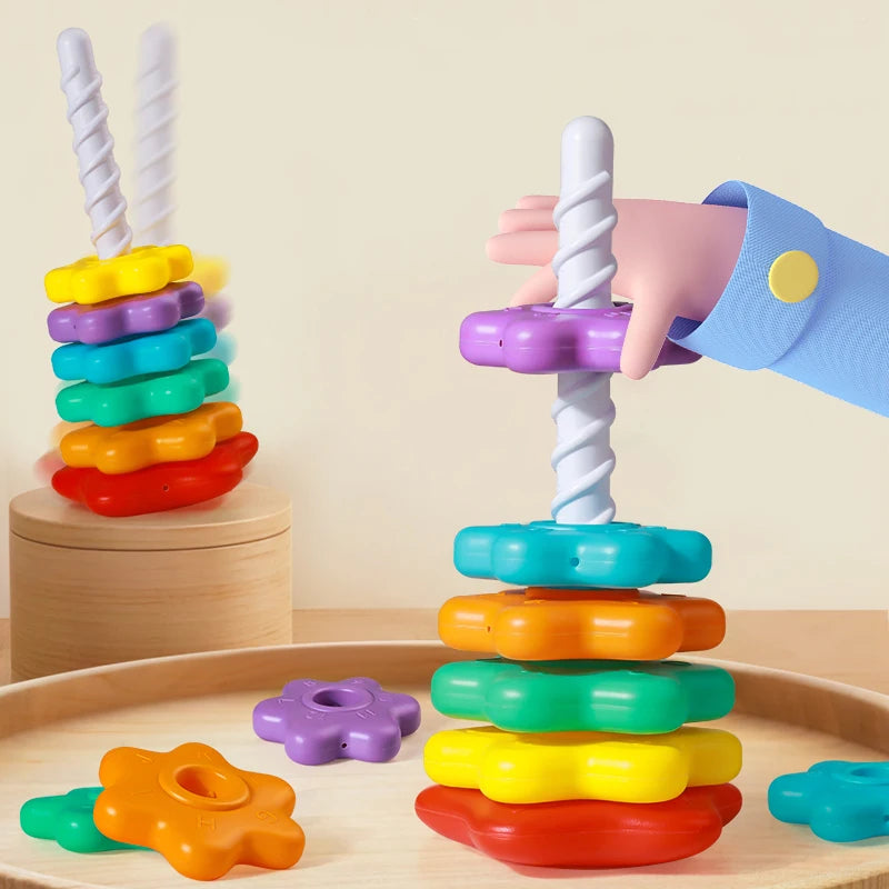 Montessori Rainbow Stacking Tower – Spinning Toy for Motor Skill Development & Educational Fun